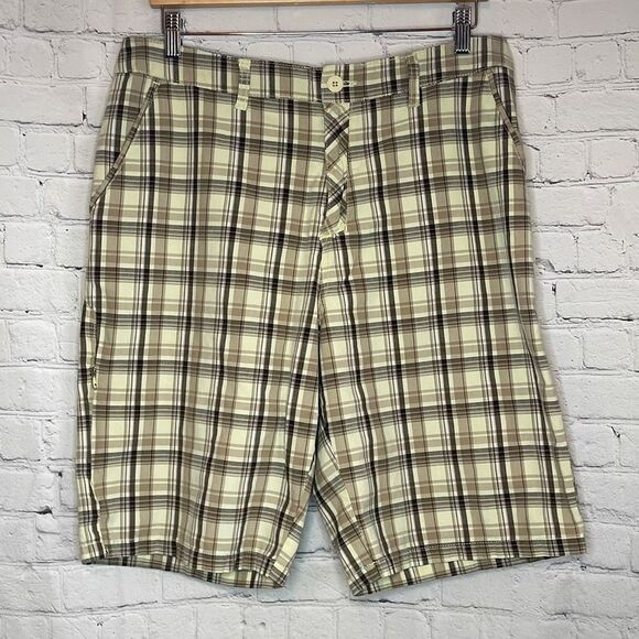 Hurley Men’s Yellow and Brown Plaid Shorts size 36 - Picture 1 of 6